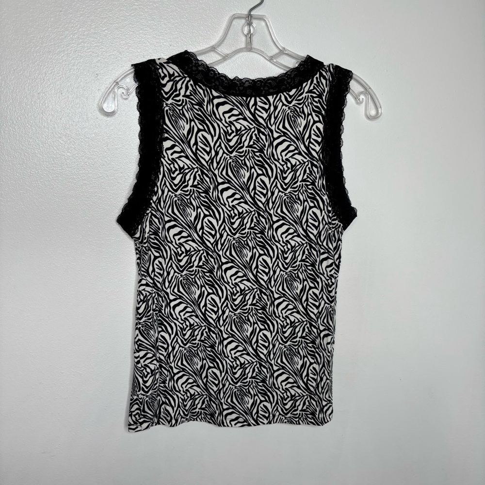 Worthington Stretch Zebra Print Lace Trim Tank Top Women’s M Black White Y2K - Picture 7 of 8